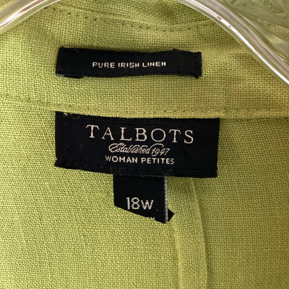 Talbots Lime Green pure Irish Linen Button-Front Shirt - Picture 3 of 5